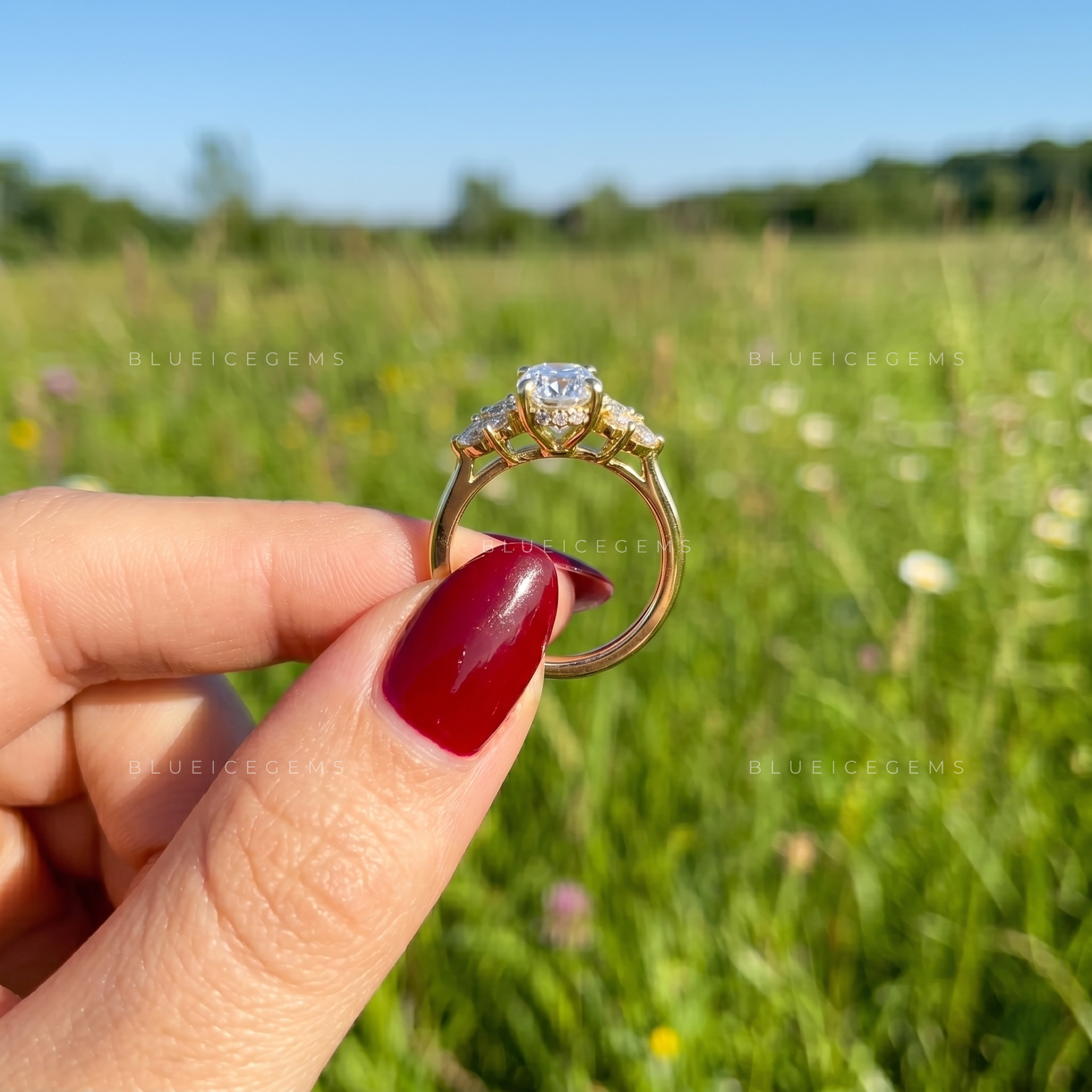 Lyra Oval Cut Marquise Accent Solitaire Engagement Ring