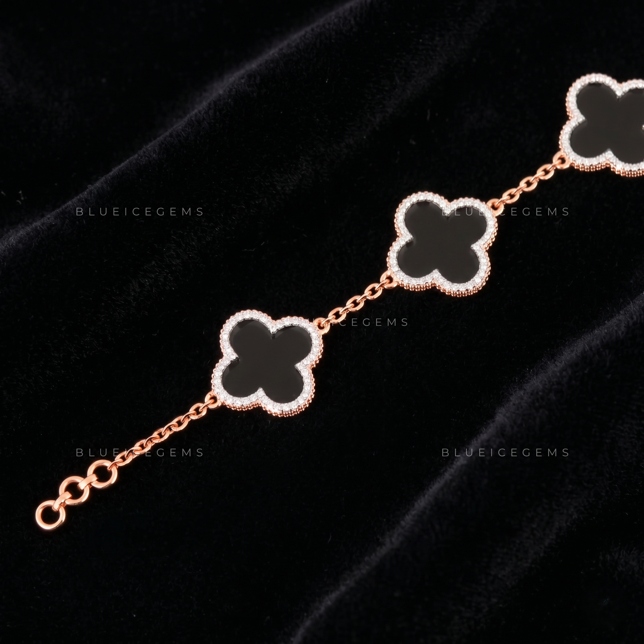 Midnight Fortune Iced Clover Link Statement Bracelet