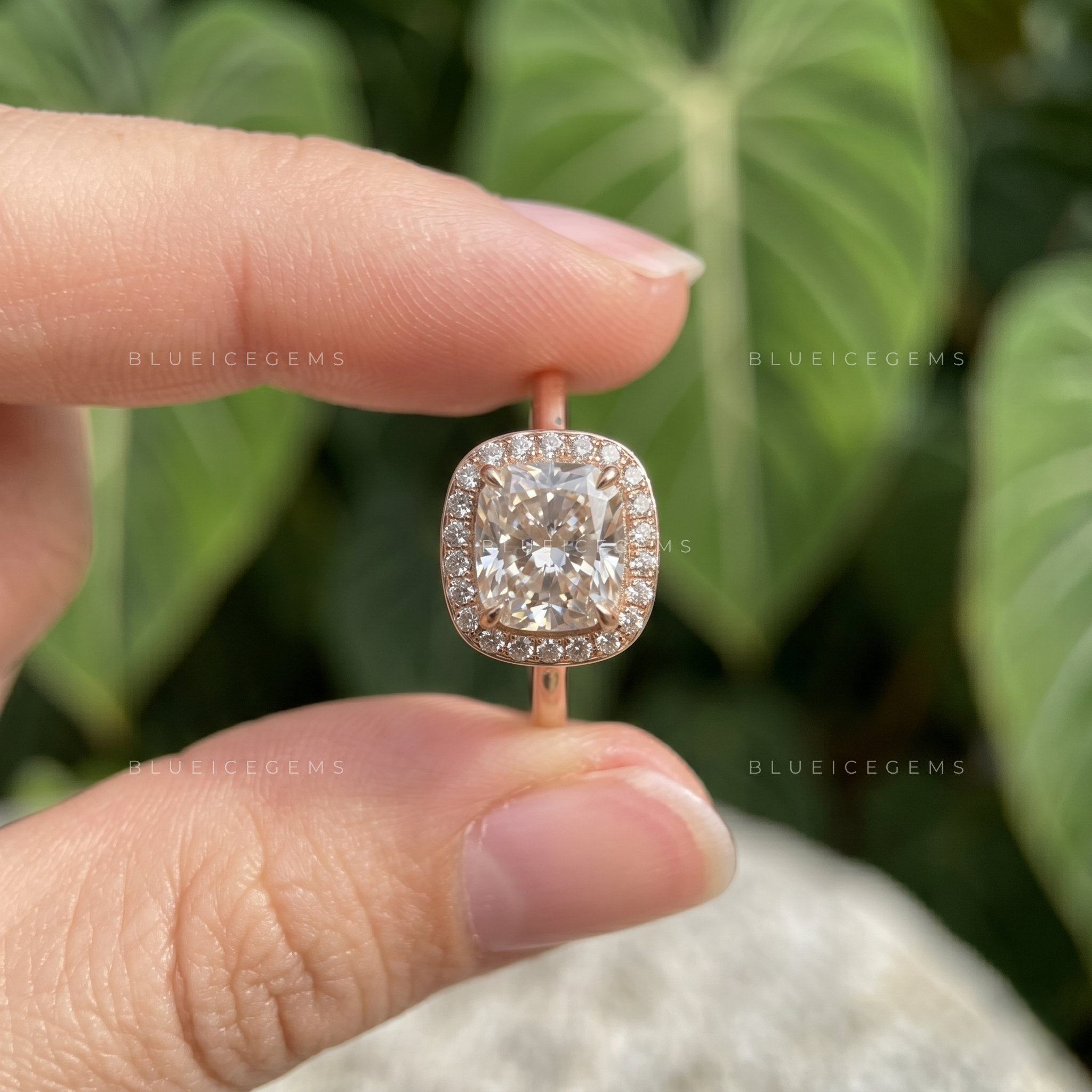 Imperial Charm Cushion Cut Halo Engagement Ring Open Gallery Design