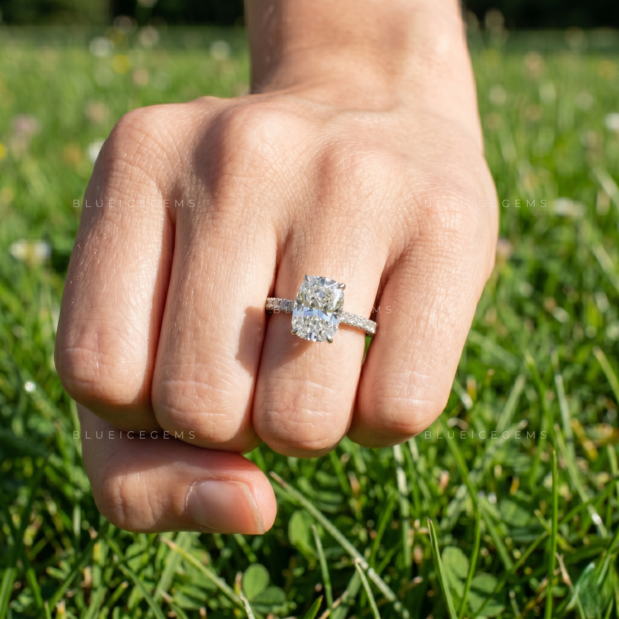 Enchanted Radiance Cushion Cut Cathedral Hidden Halo Engagement Ring