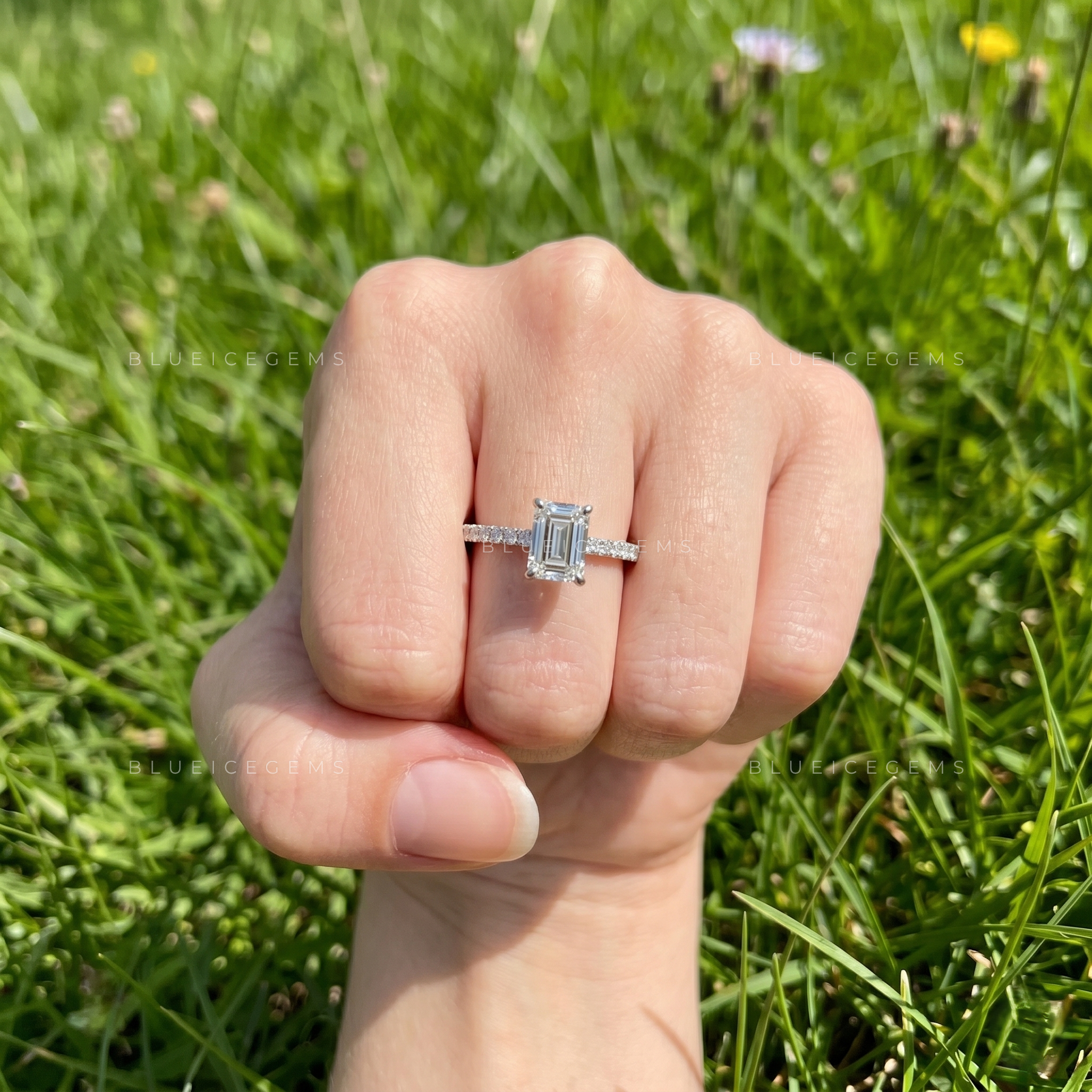 Enchanted Grandeur Emerald Cut Pave Hidden Halo Engagement Ring
