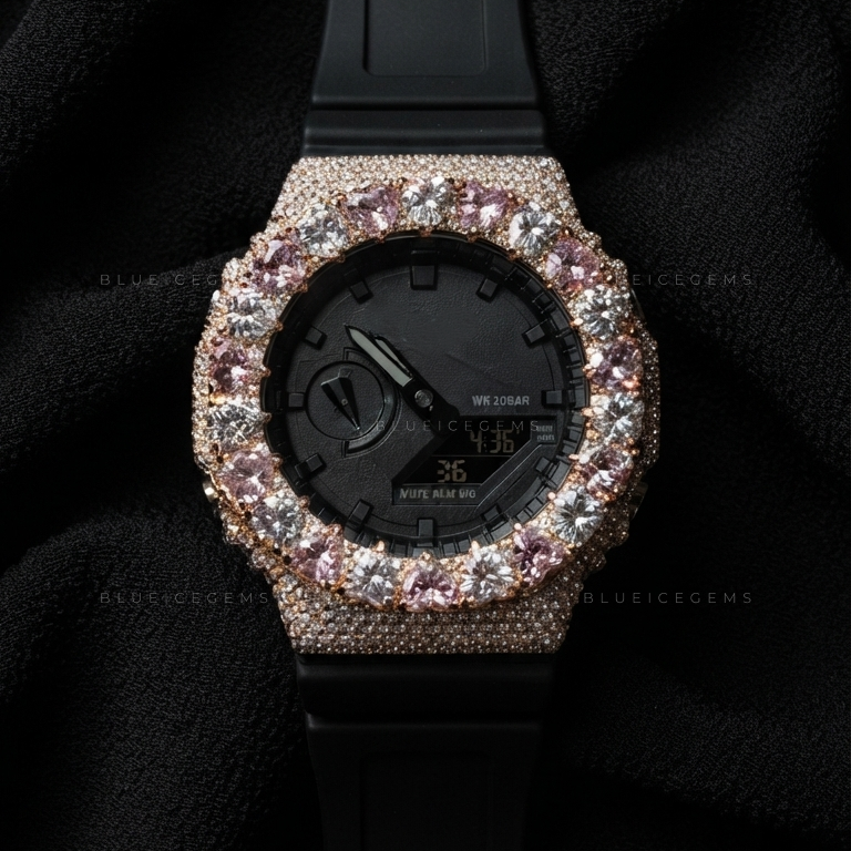 Rose Quartz Heart Royale Watch – 13+ CT VVS Moissanite