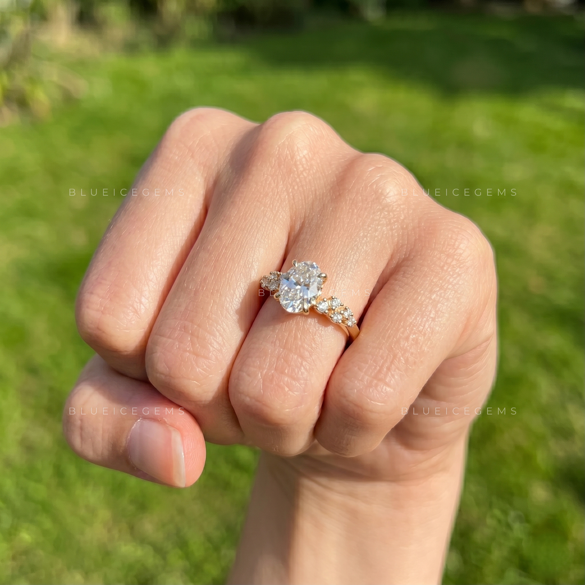 Vintage Charm Oval Brilliant Cut Side Accent Engagement Ring