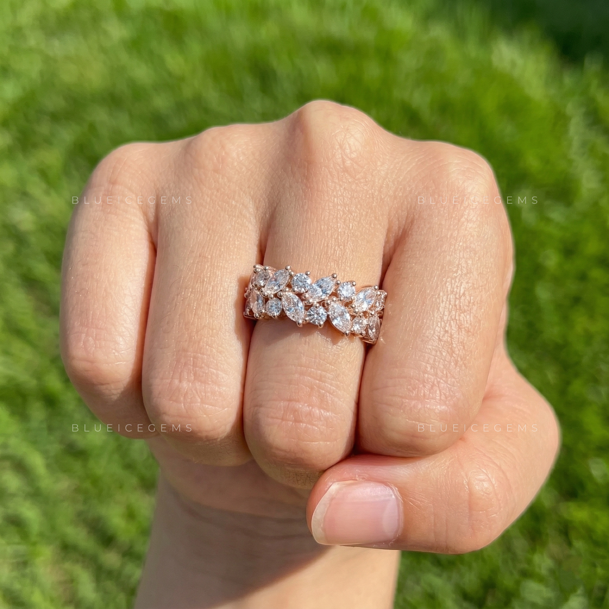 The "Iconic Duo" Marquise & Round Double Row Stacker Band