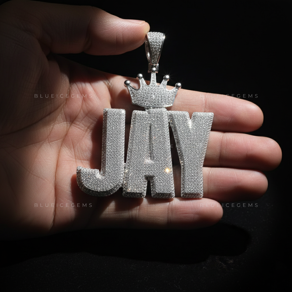 "JAY" Custom Iced-Out Block Pendant with Crown