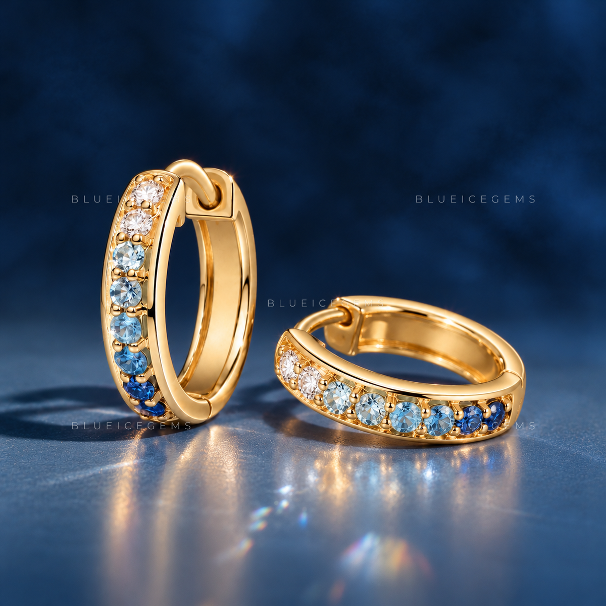 Blue Gemstone and Diamond Huggie Earrings