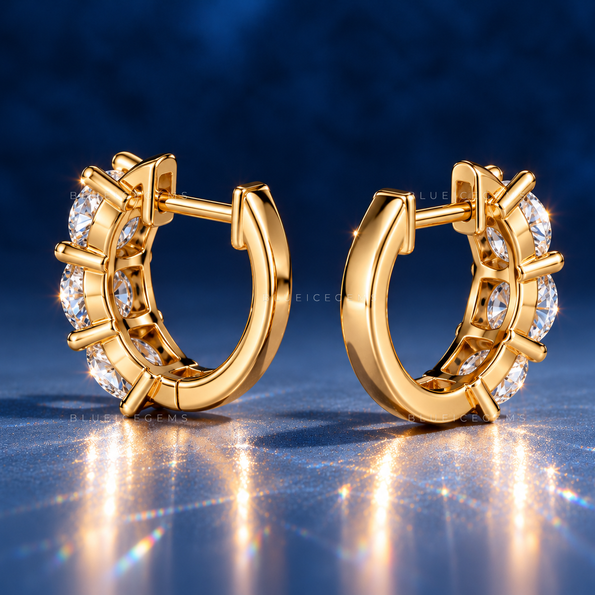 Shared Prong Diamond Huggie Earrings