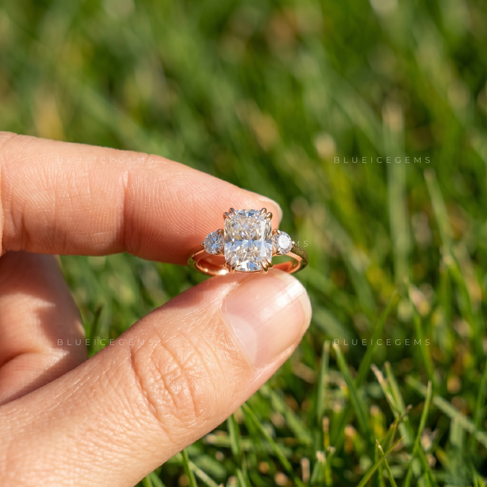 Majestic Cushion Brilliant Trilogy Artisanal Engagement Ring