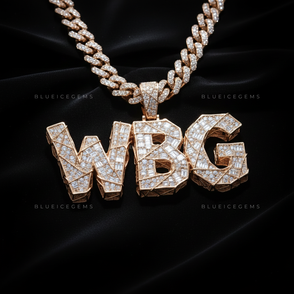 "WBG" Custom Cracked-Effect Iced-Out Pendant