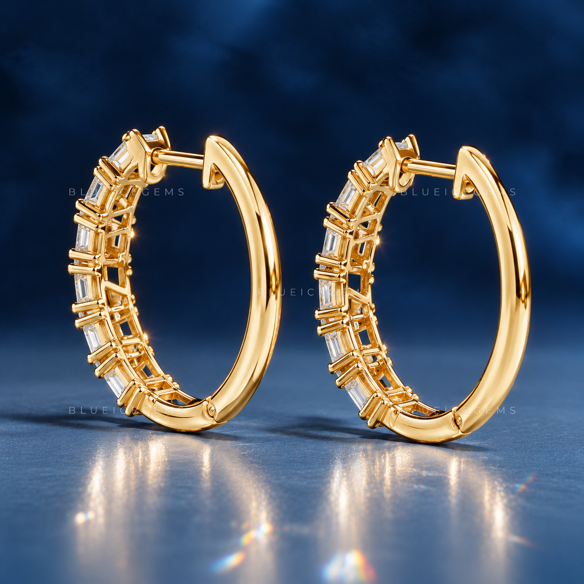 Baguette Diamond Cluster Hoop Earrings