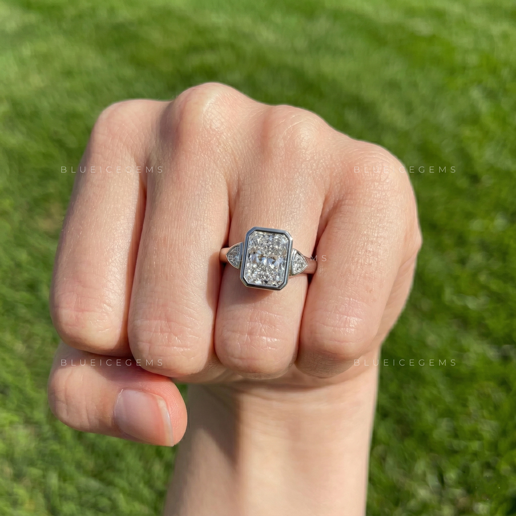 Modern Brilliance Radiant and Trillion Cut Trilogy Ring