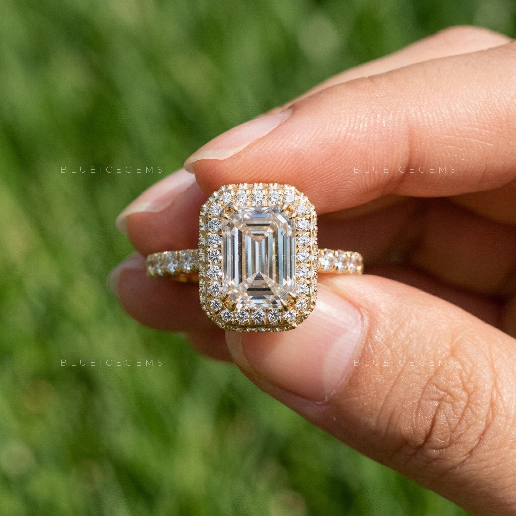 Sophisticated Radiance Emerald Cut Pavé Engagement Ring