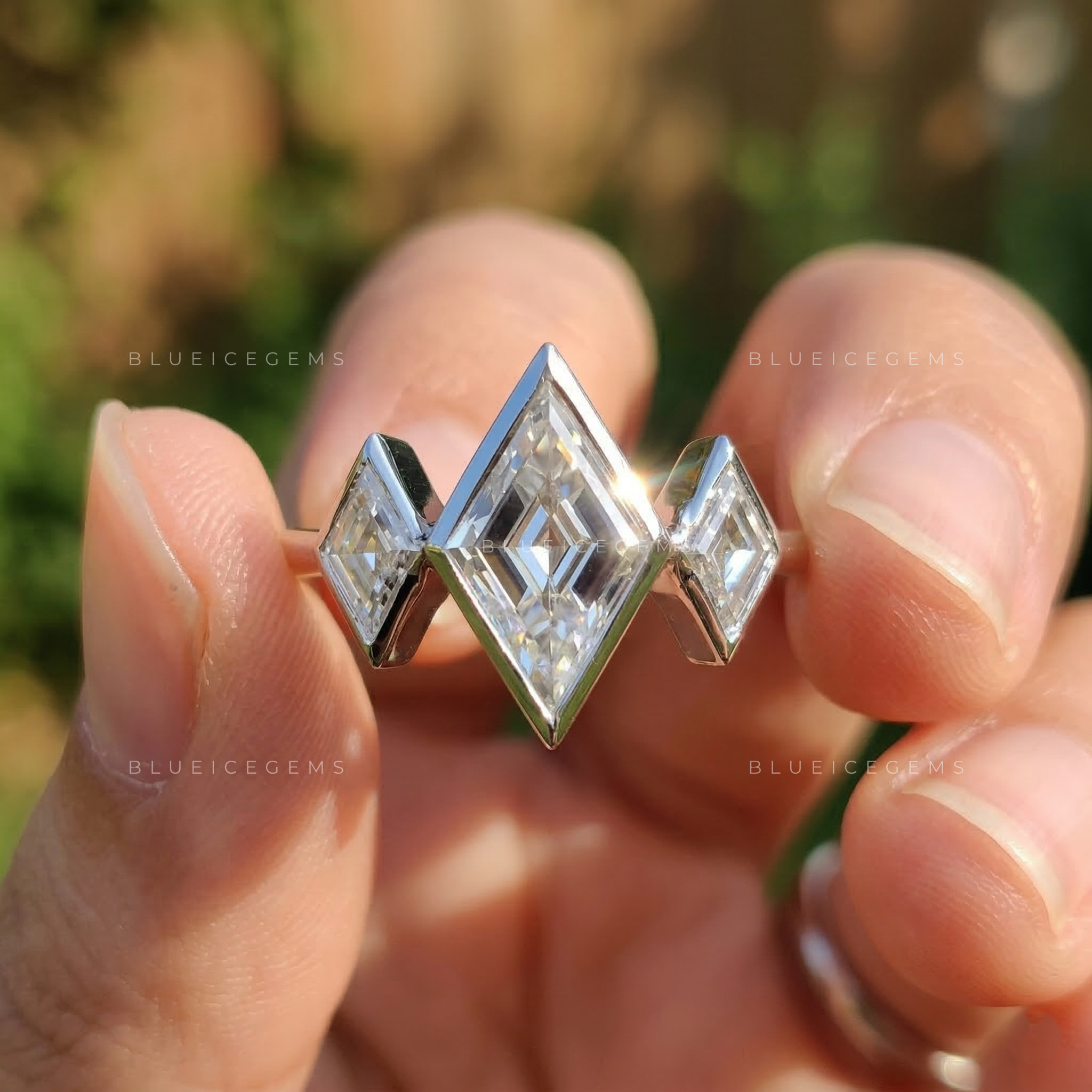 Geometric Harmony Lozenge Cut Trilogy Ring