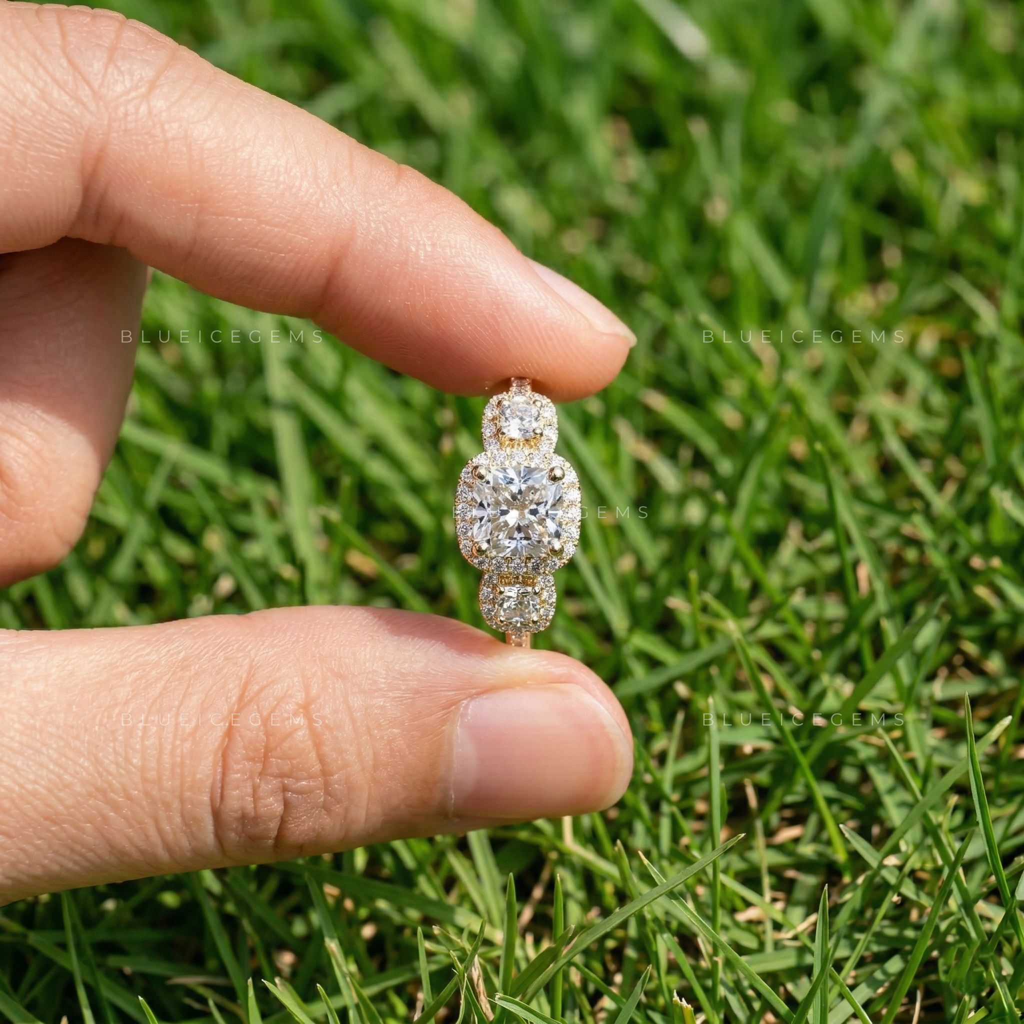 Eternal Radiance Cushion Cut Trilogy Pavé Engagement Ring