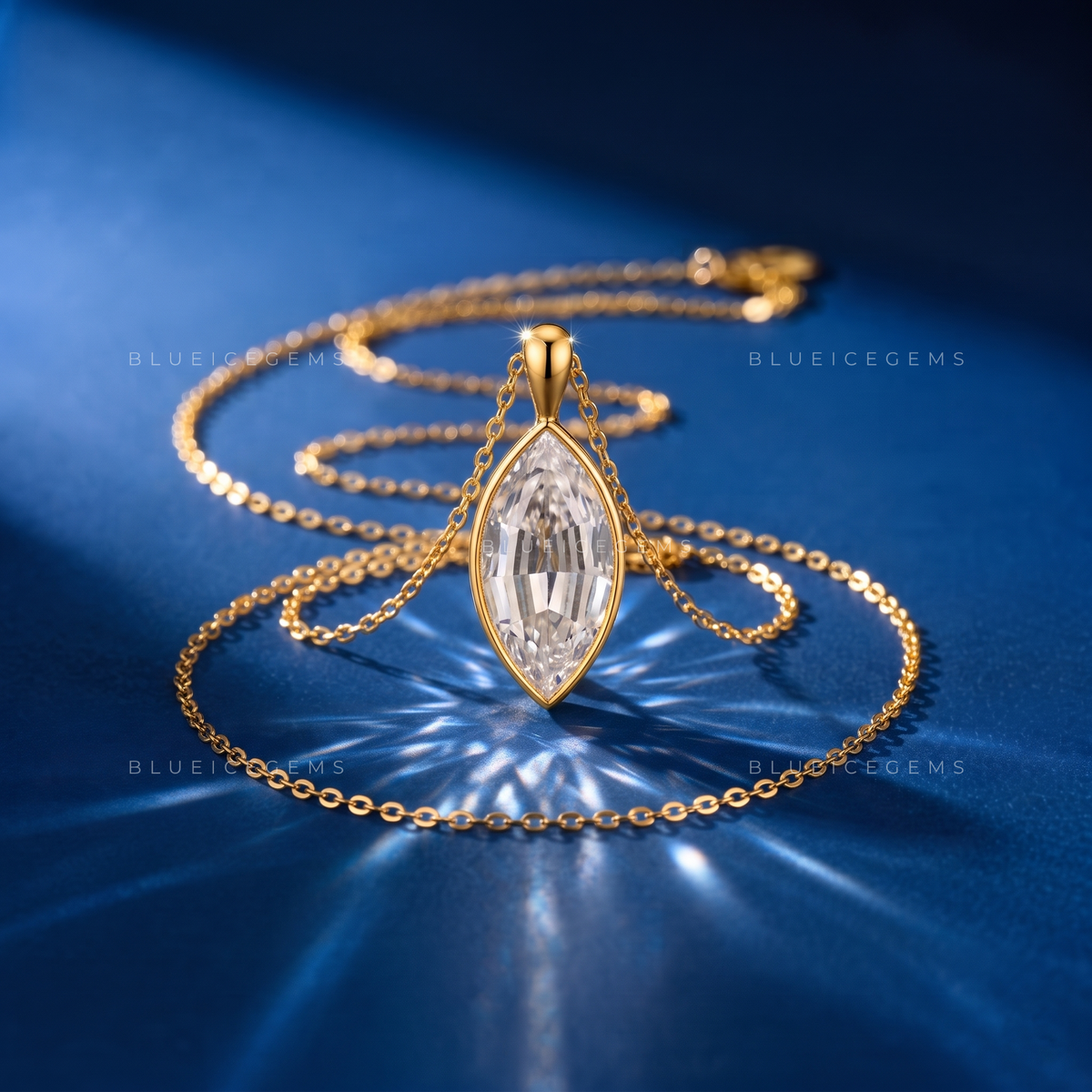 Step Cut Marquise Solitaire Diamond Pendant