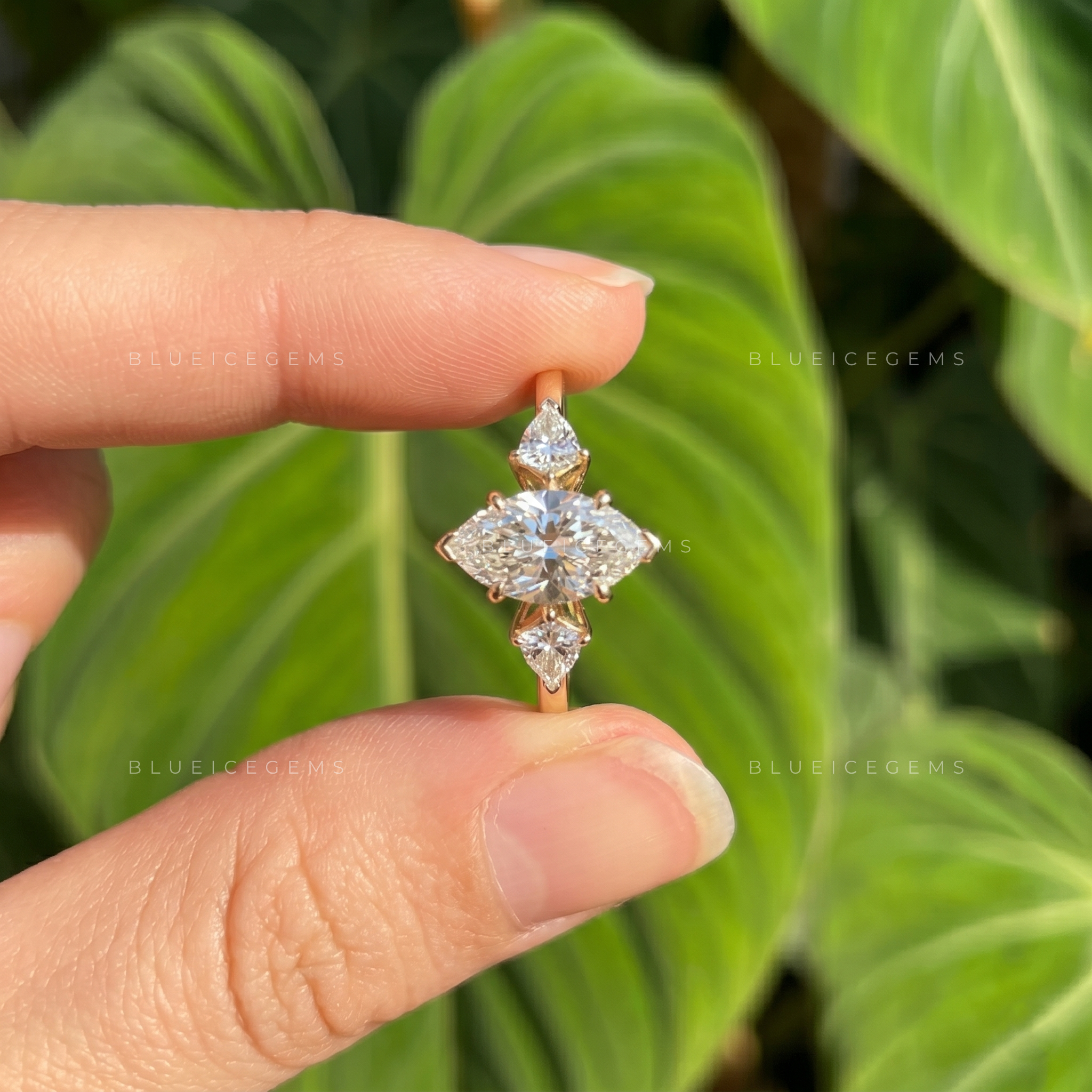 Dazzling Contour Marquise Cut Kite Side Stone Engagement Ring