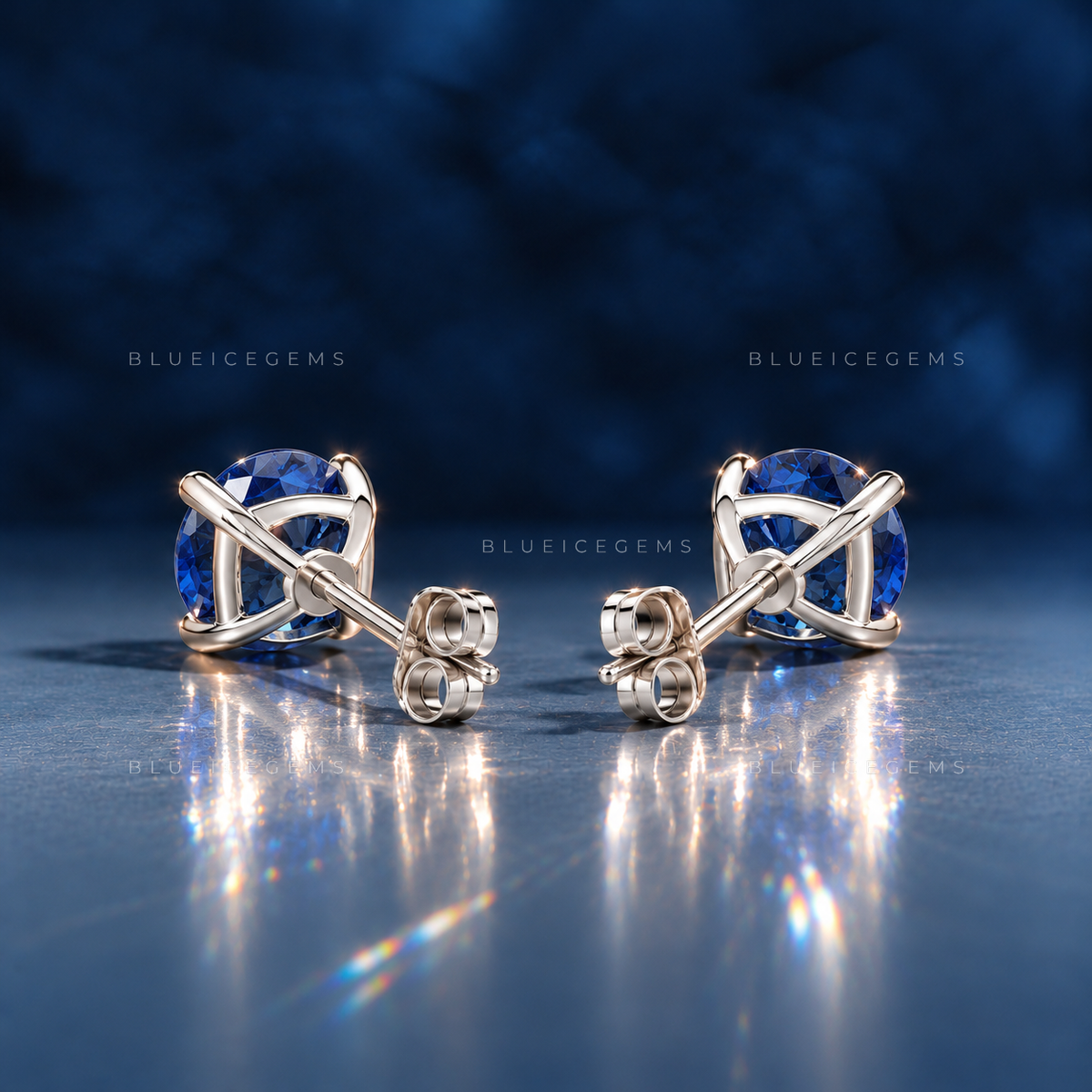 Classic Blue Sapphire Solitaire Stud Earrings