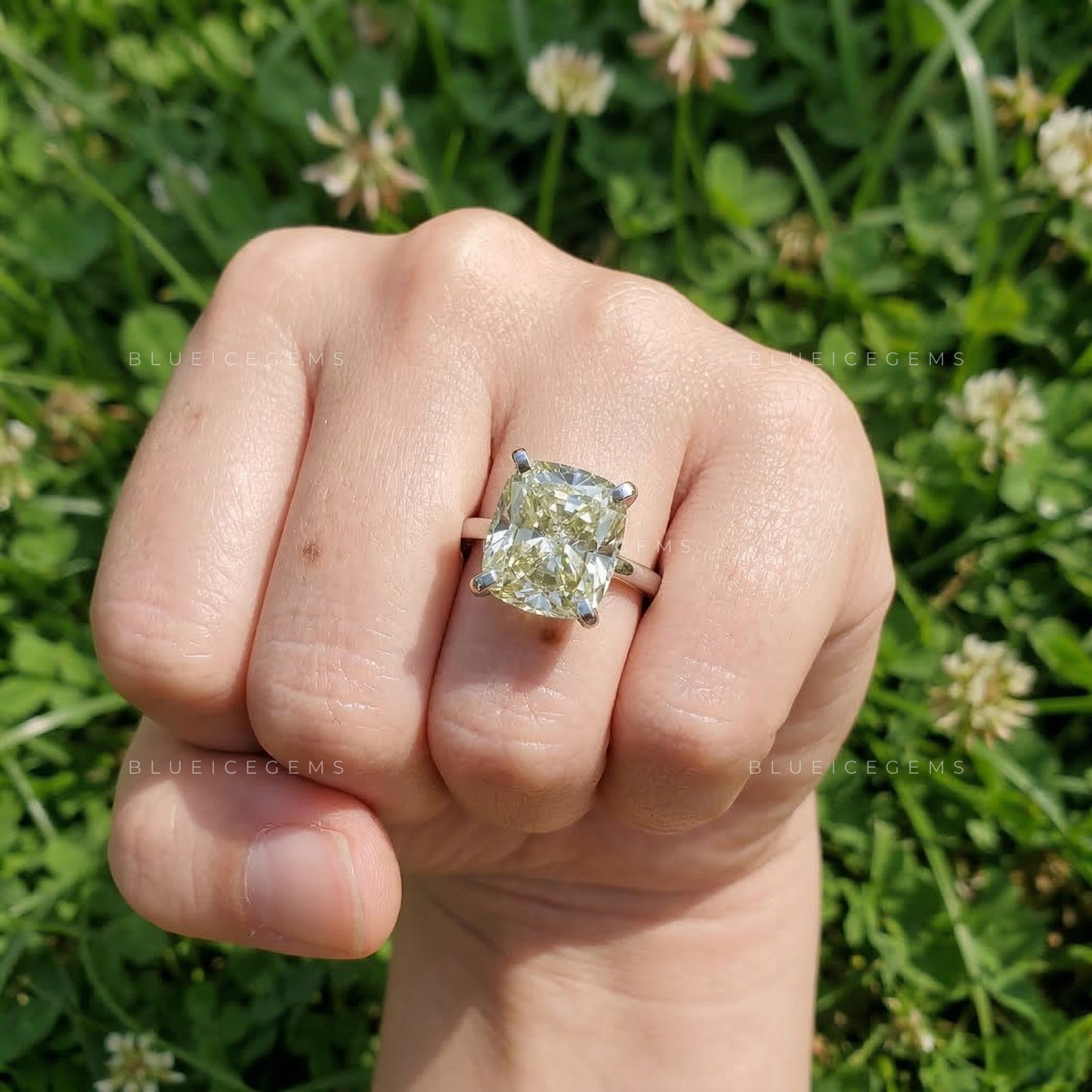 Solace Sun Cushion Cut Light Yellow Solitaire Ring