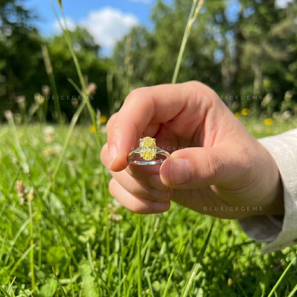 Luminous Oval Cut Canary Radiance Solitaire Keepsake Ring