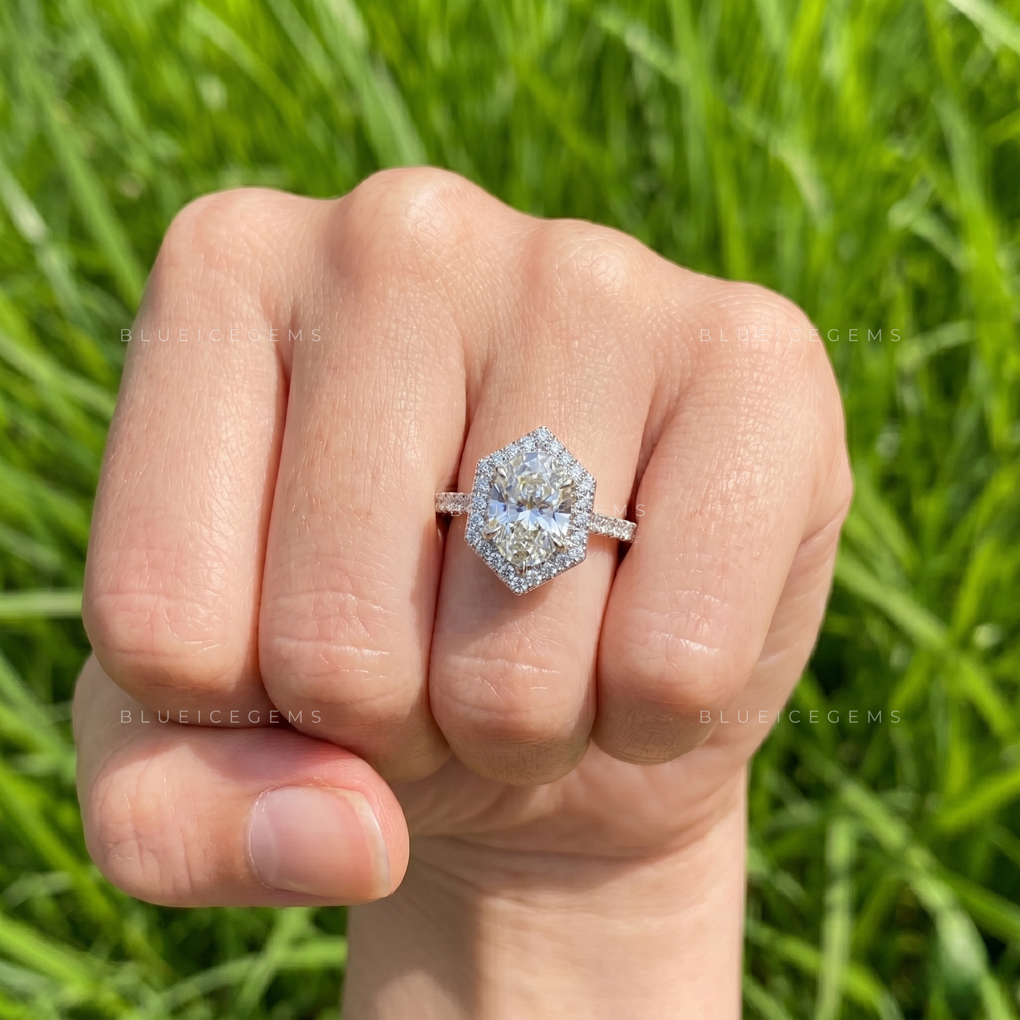 Vintage Grace Oval Cut Hidden Halo Engagement Ring