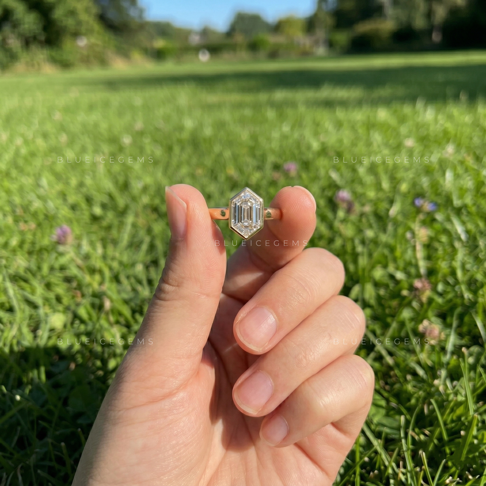 Geometric Elegance Hexagon Step Cut Solitaire Ring