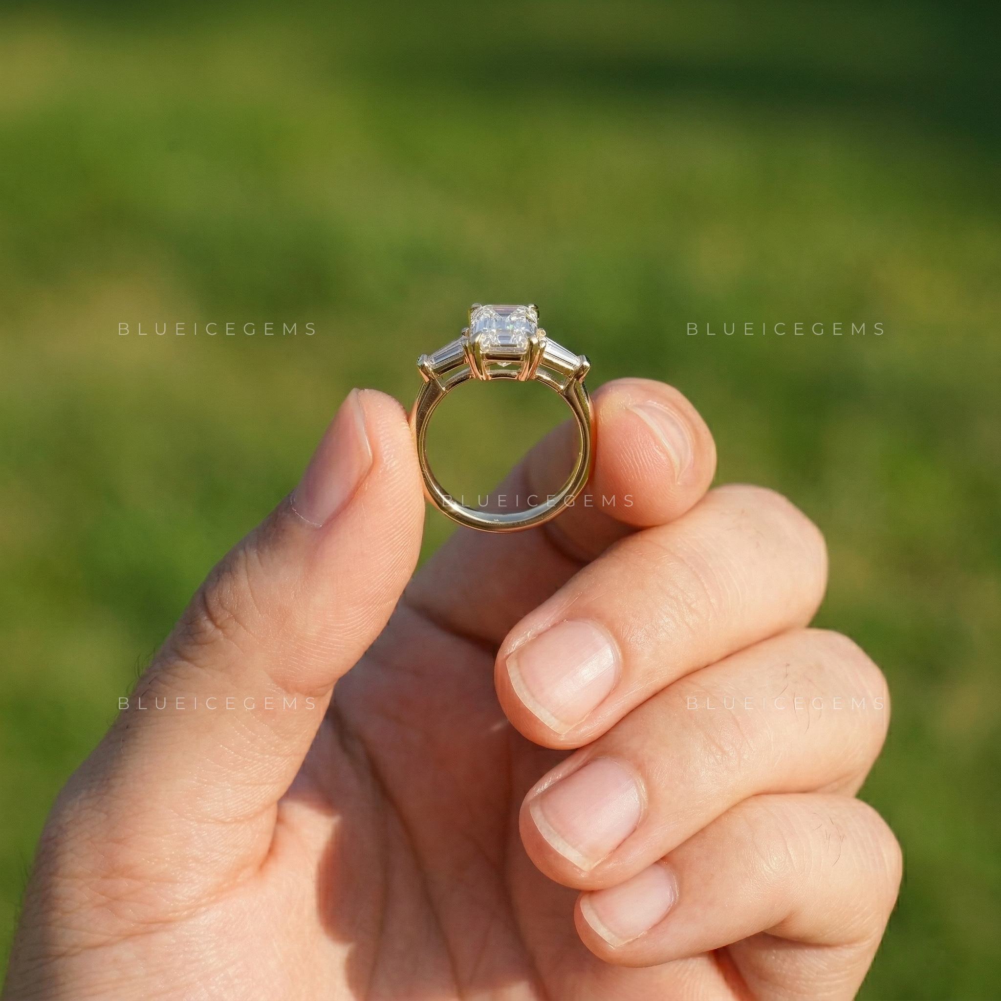 Vintage Sophistication Emerald and Tapered Baguette Trilogy Ring
