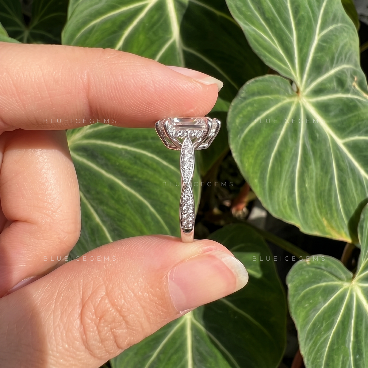 Gothic Elegance Coffin Cut Pavé Engagement Ring