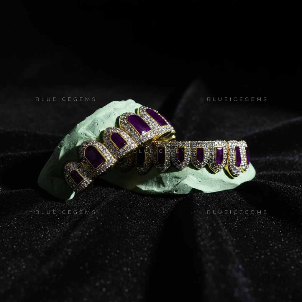 Cobalt Halo Iced-Out Full-Set Grillz