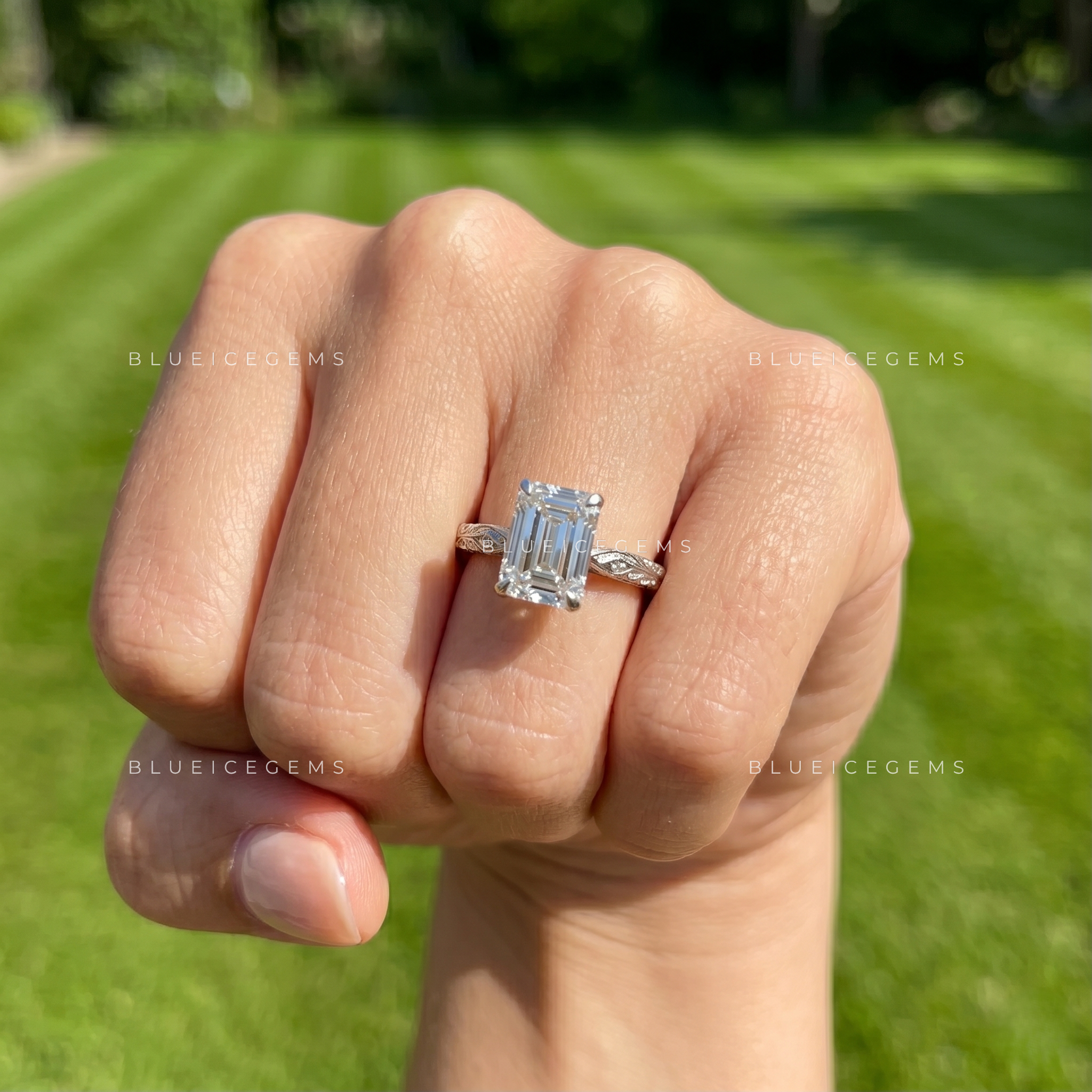 Opulent Clarity Emerald Cut Accent Engagement Ring