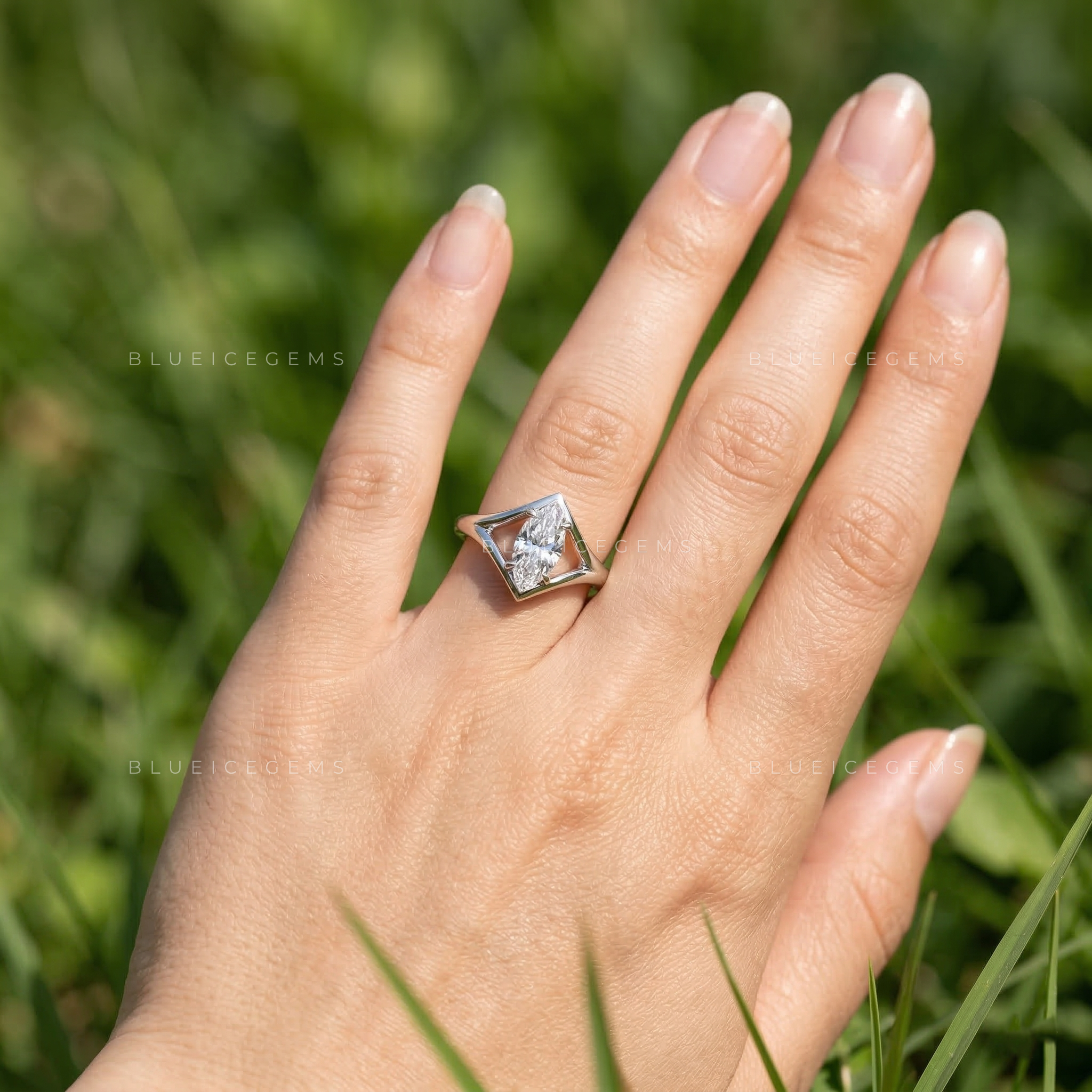 Marquise Cut Split Shank Solitaire Ring
