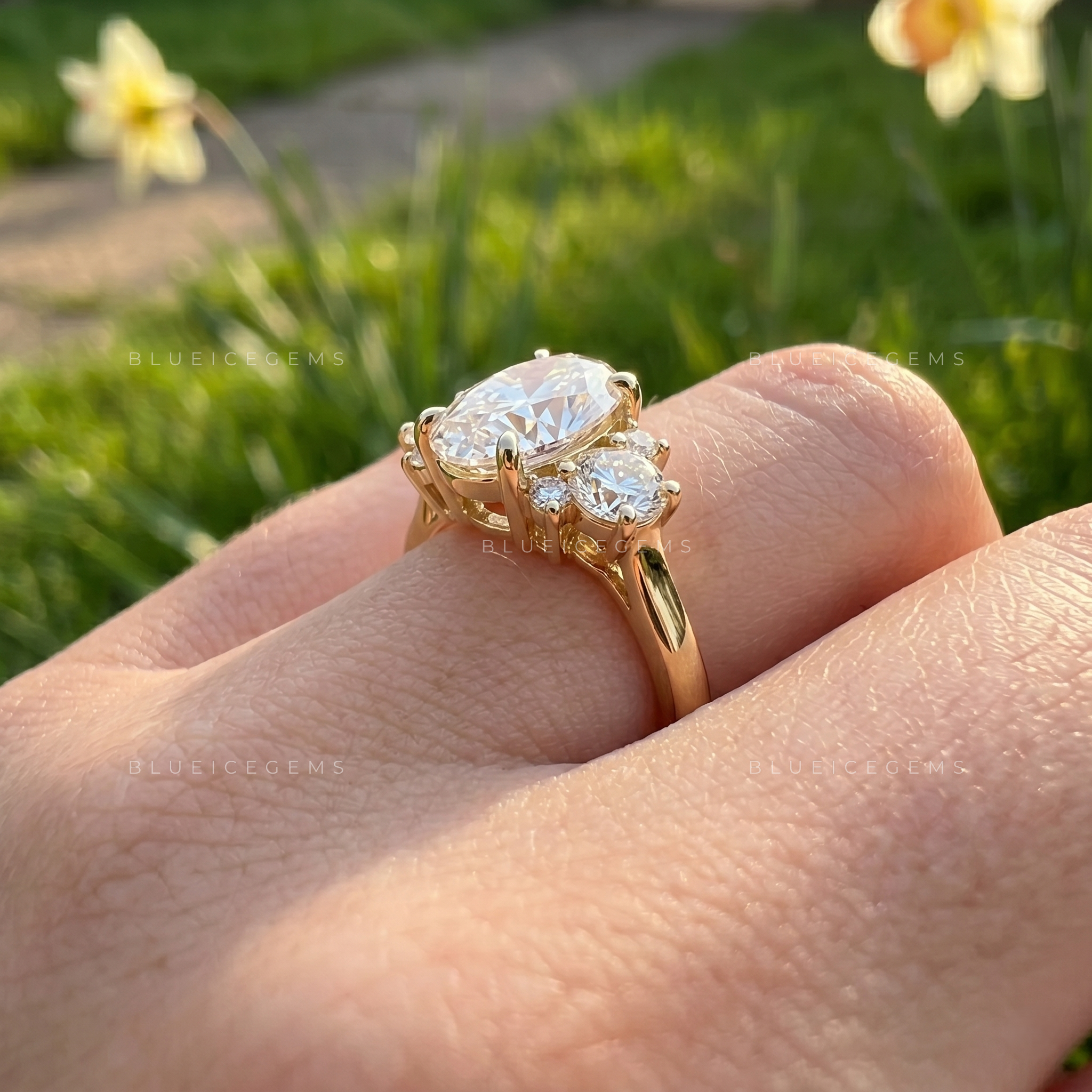 Graceful Harmony Oval Cut with Round Accent Side Stones Engagement Ring