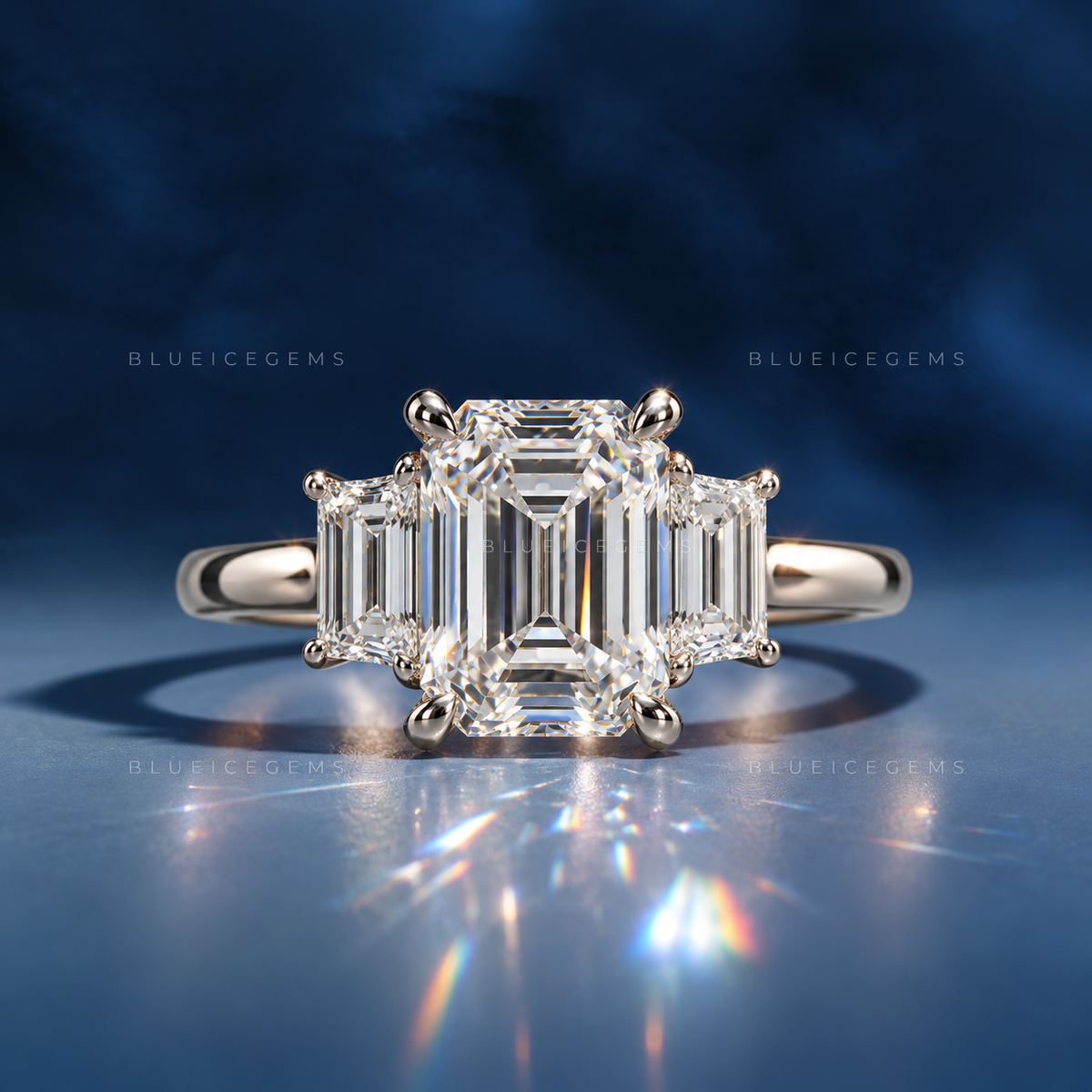 Majestic Symmetry Emerald Cut Three-Stone Engagement Ring