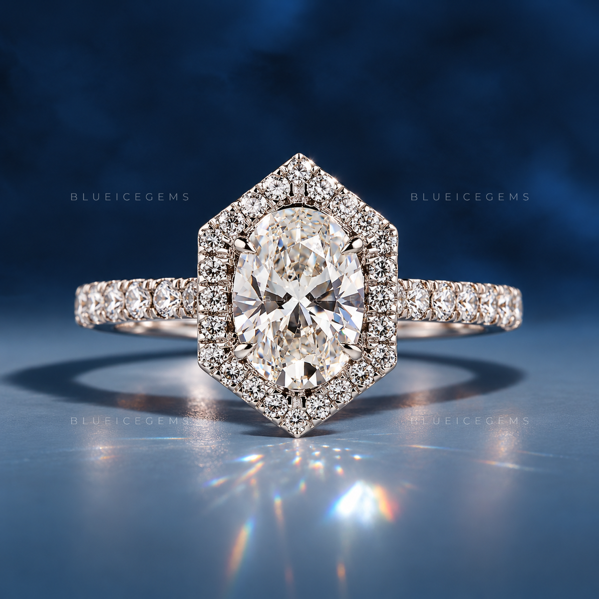 Vintage Grace Oval Cut Hidden Halo Engagement Ring