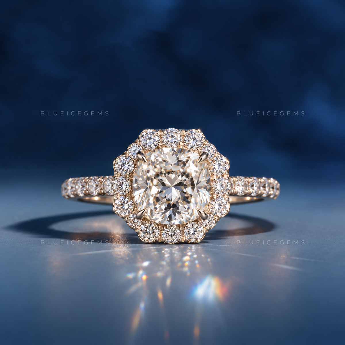 Radiant Allure Cushion Cut Pave Accent Engagement Ring