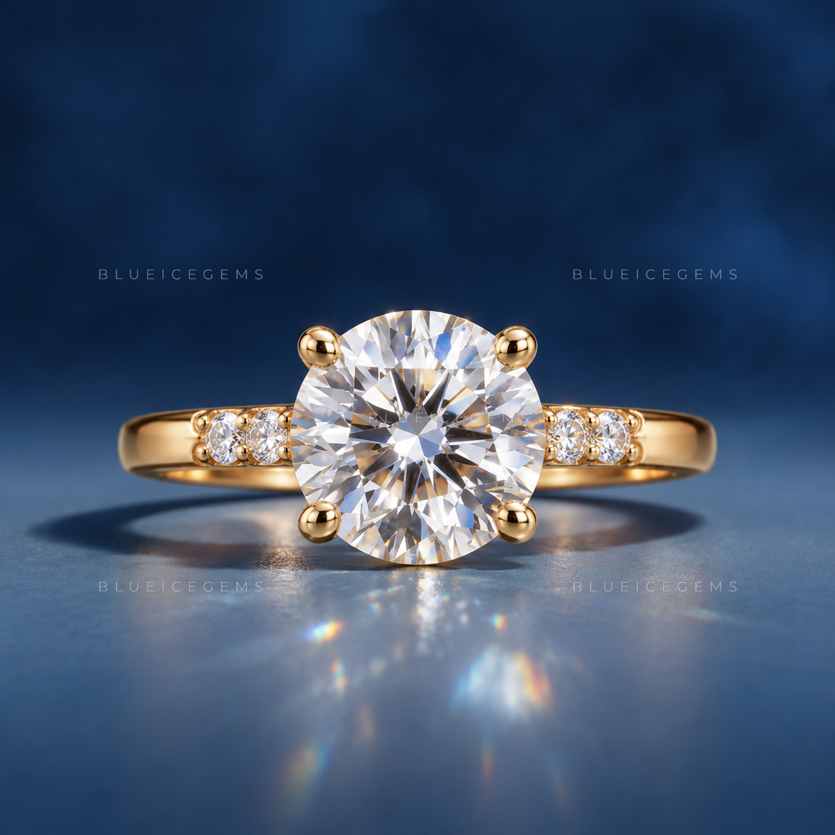 Celestial Shimmer Round Brilliant Pavé Accent Engagement Ring