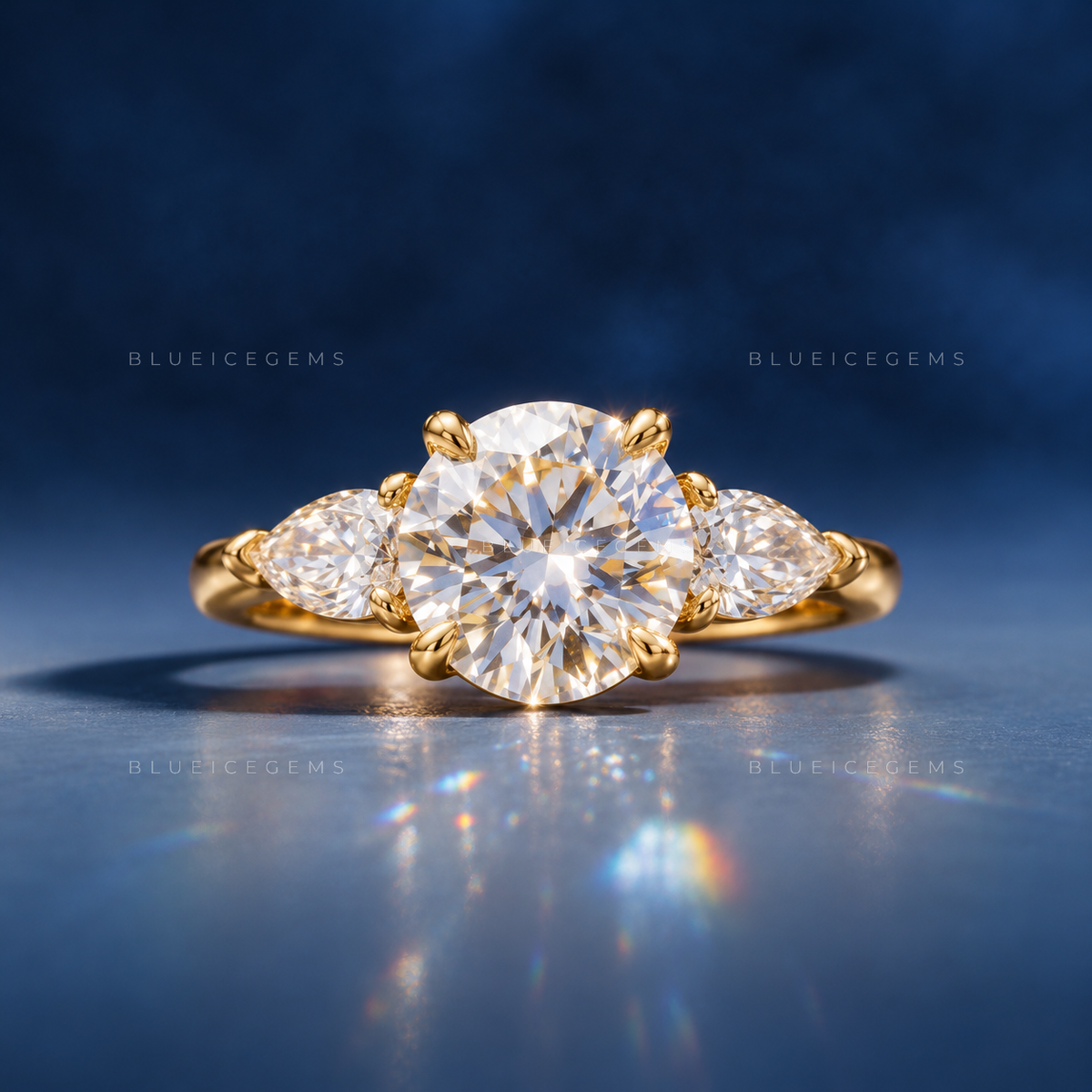 Enchanted Symphony Three-Stone Pear Accent Engagement Ring