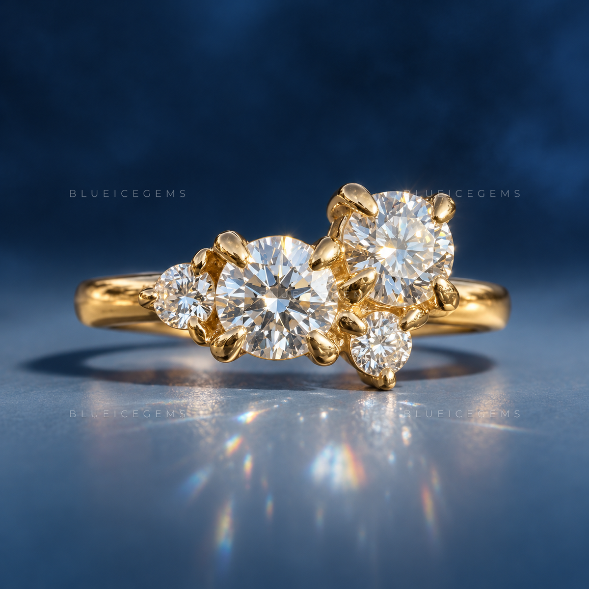 Radiant Harmony Round Brilliant Three Stone Ring
