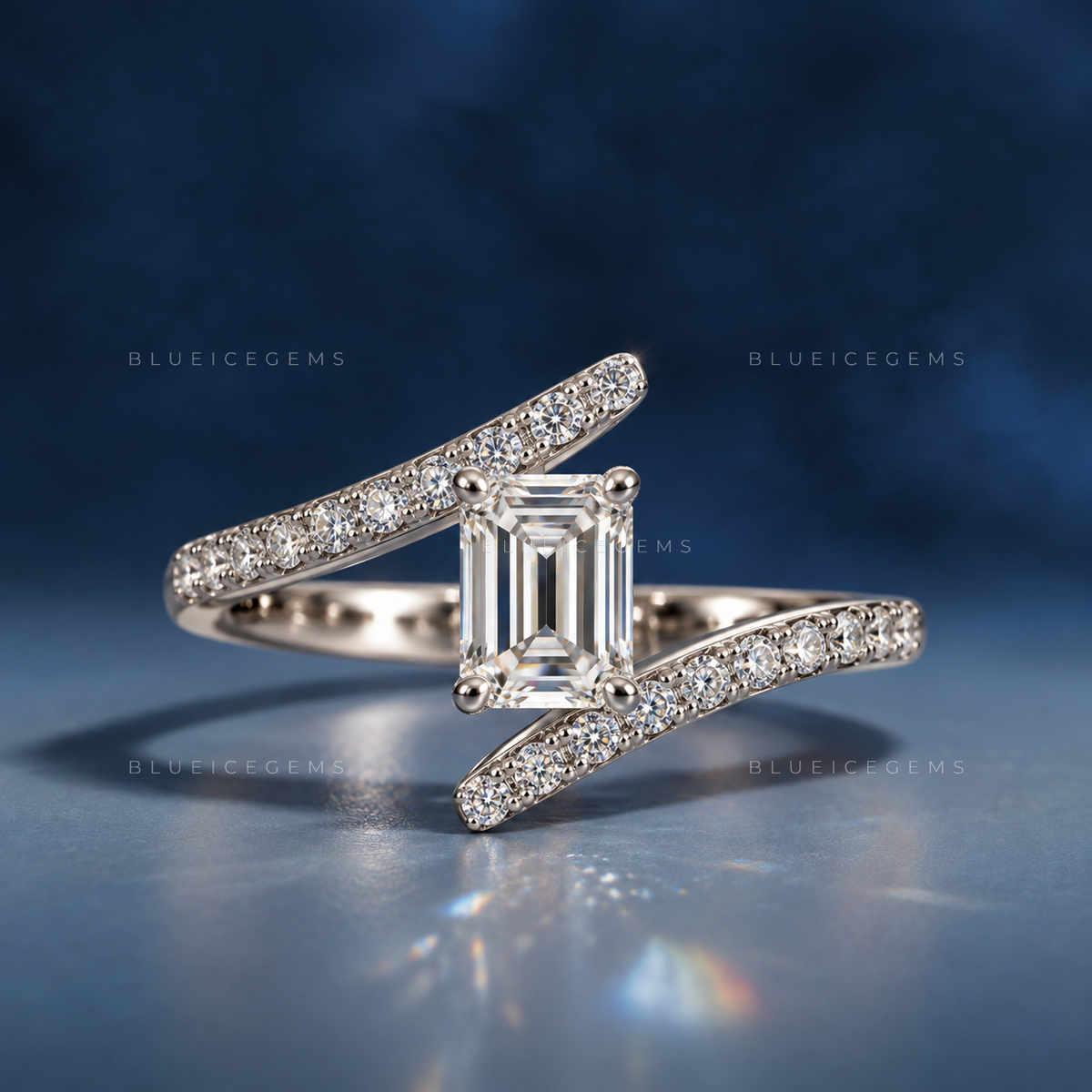 Architectural Elegance Emerald Cut Bypass Accent Anniversary Ring