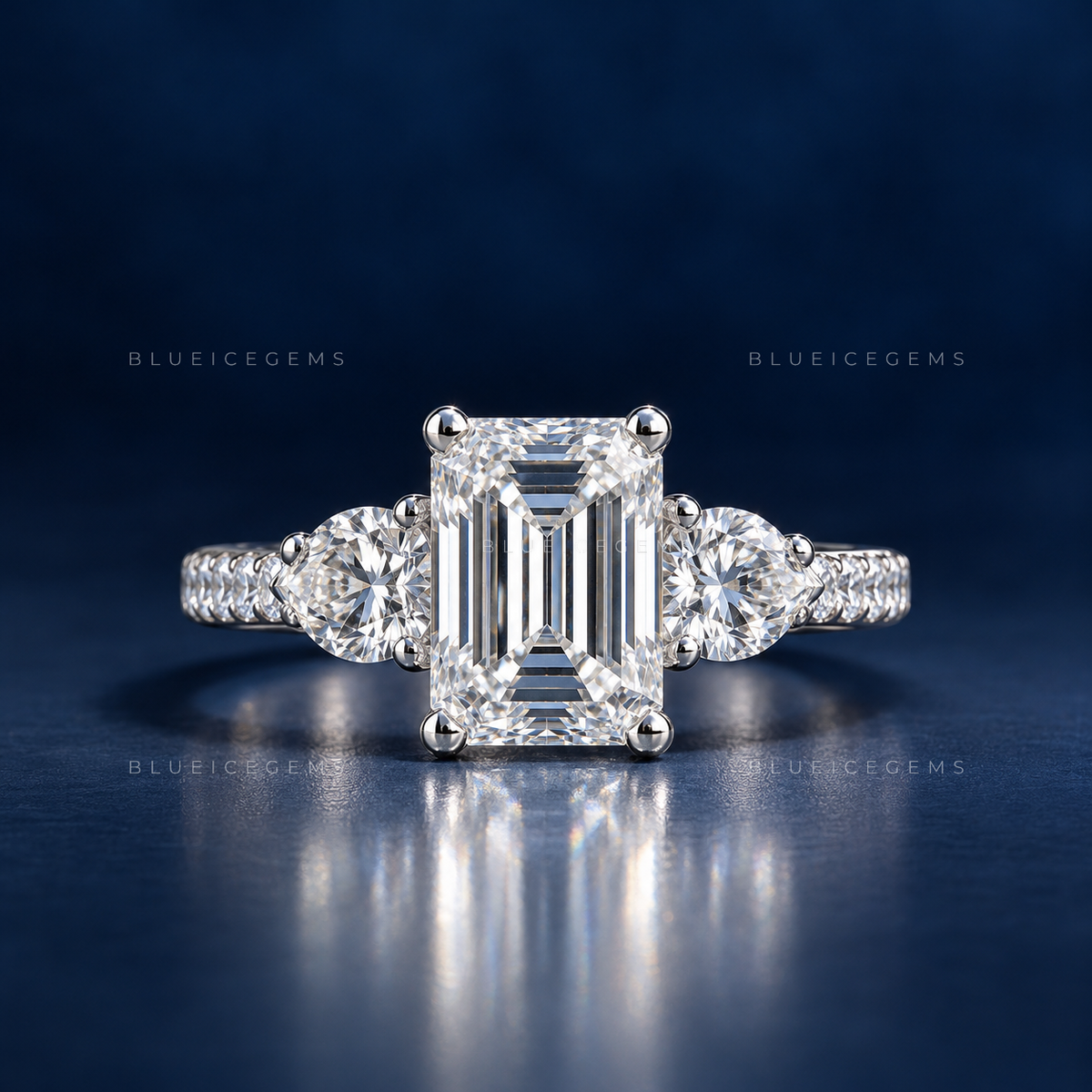 Sophisticated Elegance Elongated Emerald Cut Solitaire with Tapered Accent Band