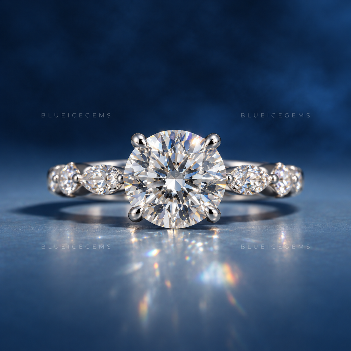 Round Brilliant Cut Lab Grown Diamond Claw Prong Ring with Bubble Band