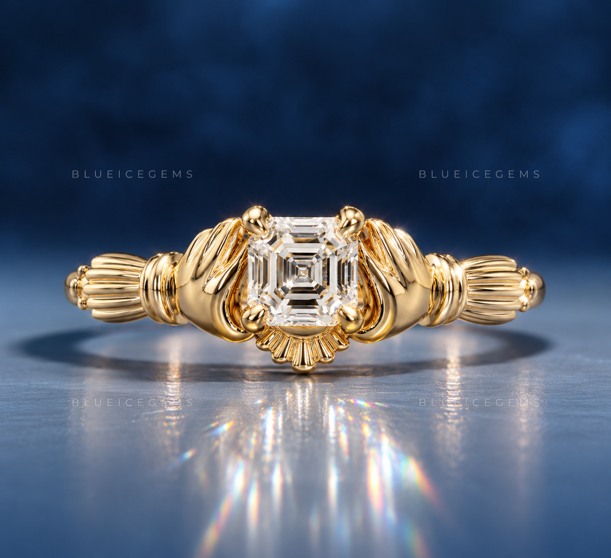 Asscher Cut Lab Grown Diamond Claddagh Ring