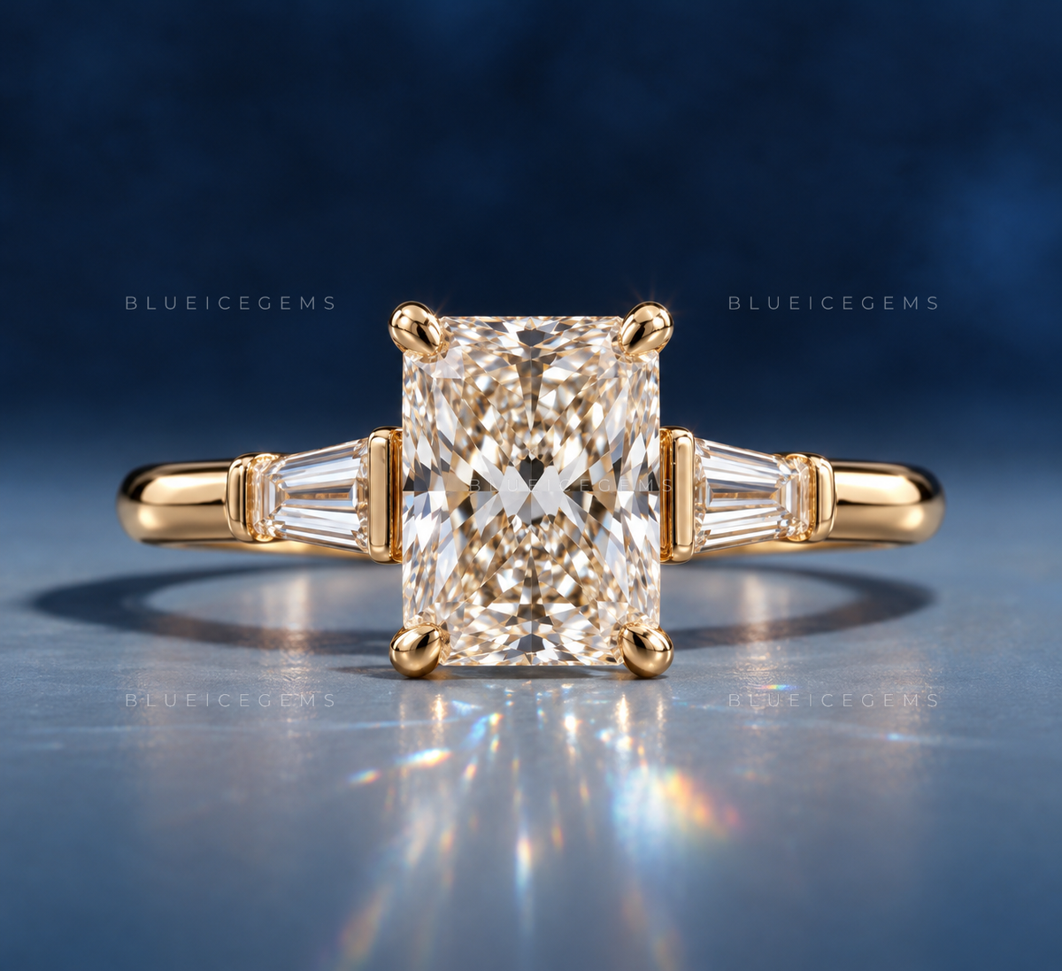 Radiant Cut Lab Grown Diamond Three Stone Trilogy Ring