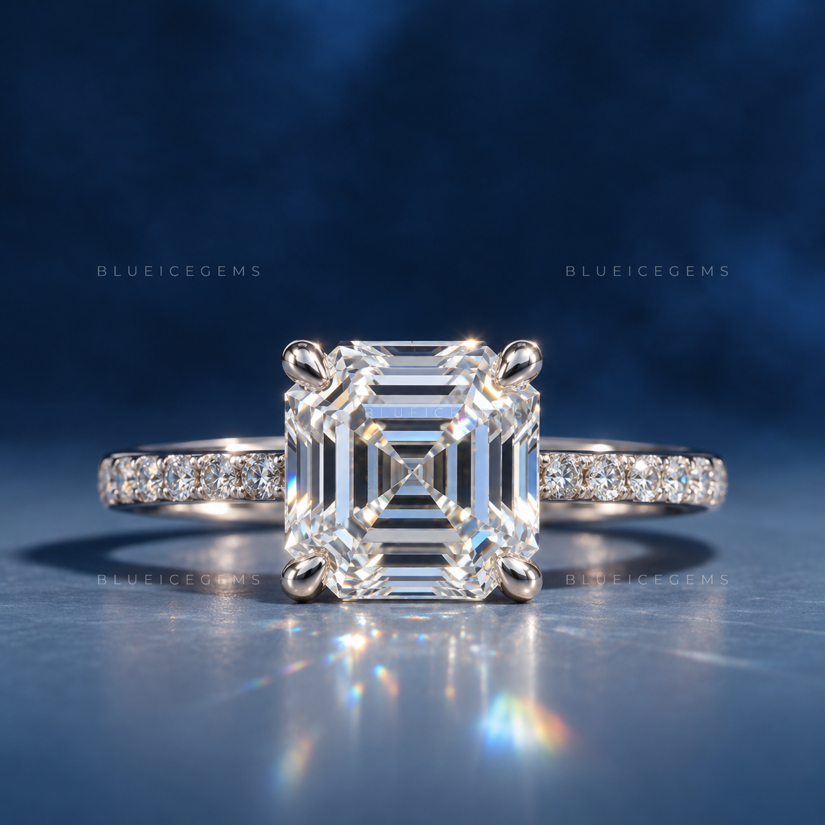 Vintage Brilliance Asscher Cut Pave Accent Engagement Ring