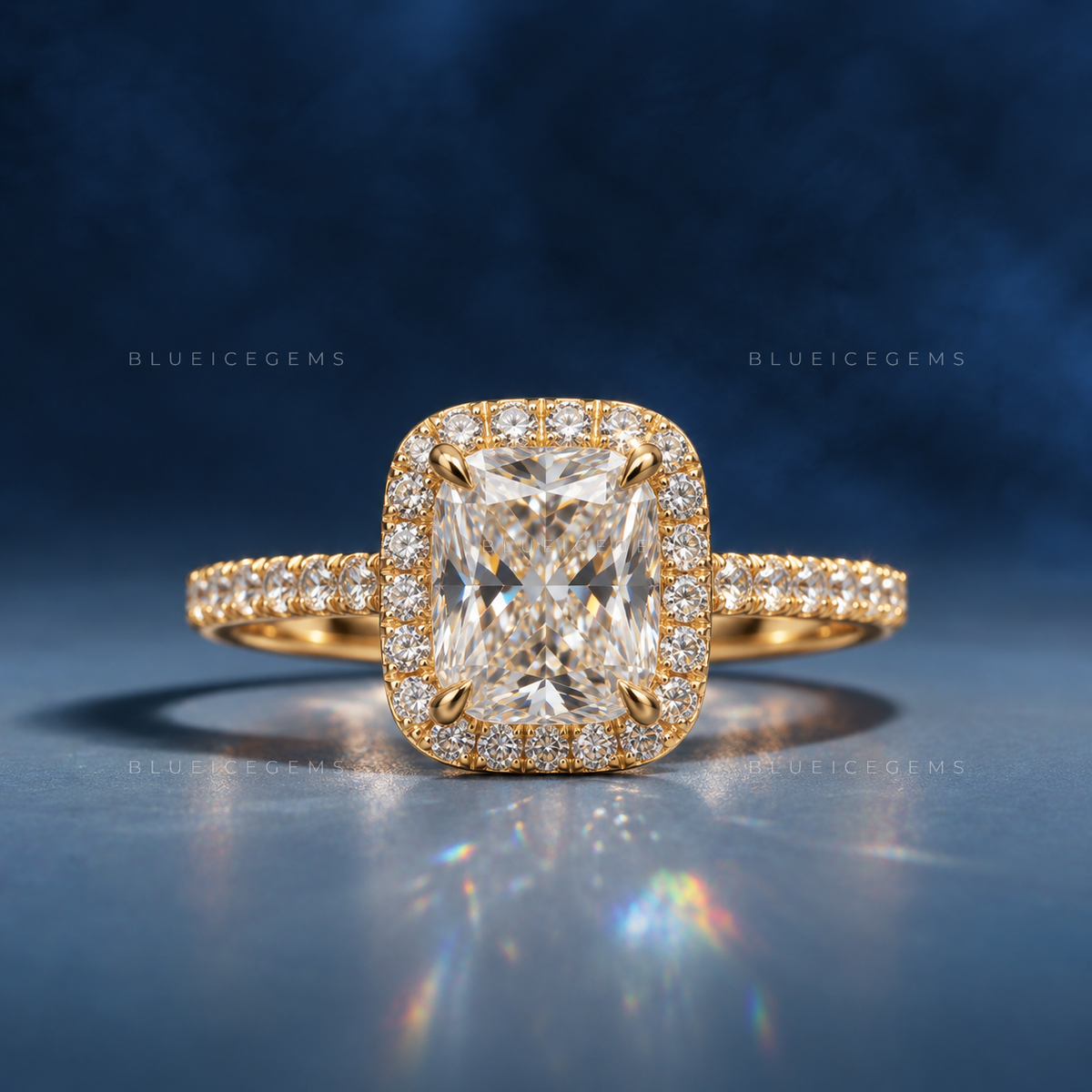 Shimmering Halo Radiant Brilliant Cut Engagement Ring