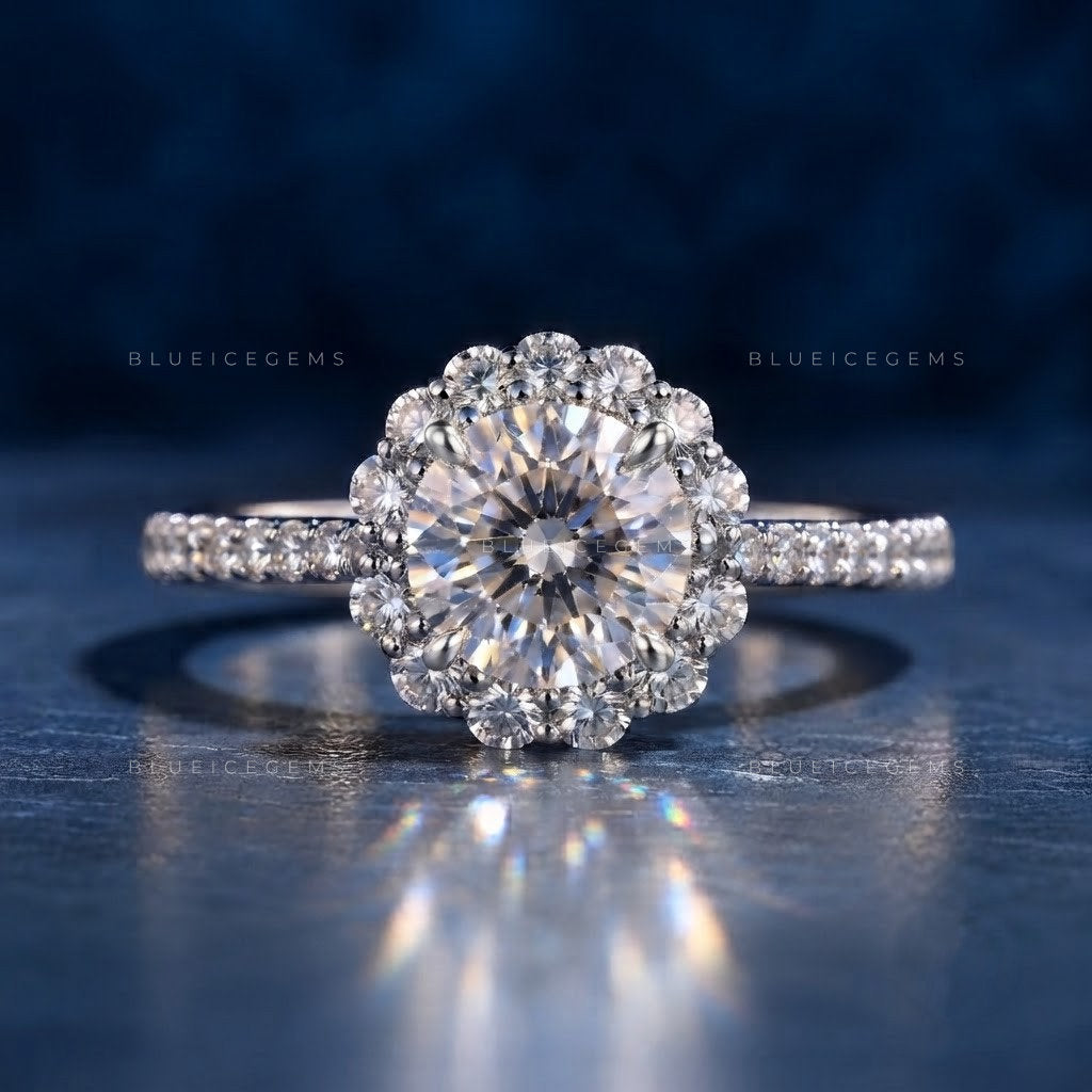 Vintage Splendor Round Brilliant Cut Halo Engagement Ring