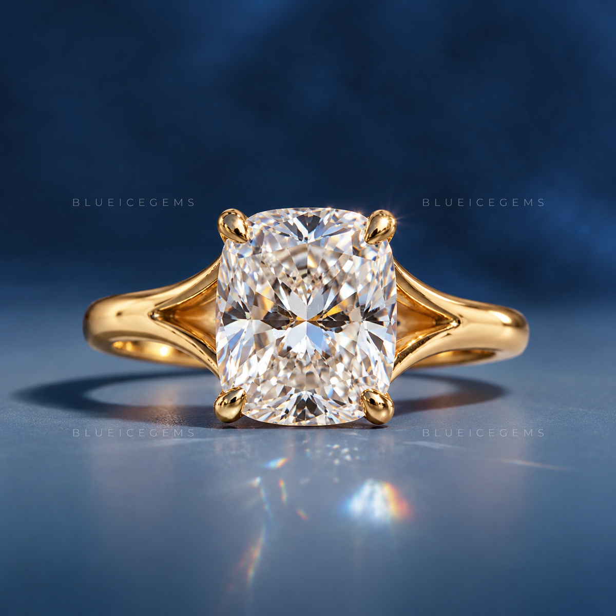 Majestic Radiance Elongated Cushion Cut Split Shank Engagement Ring