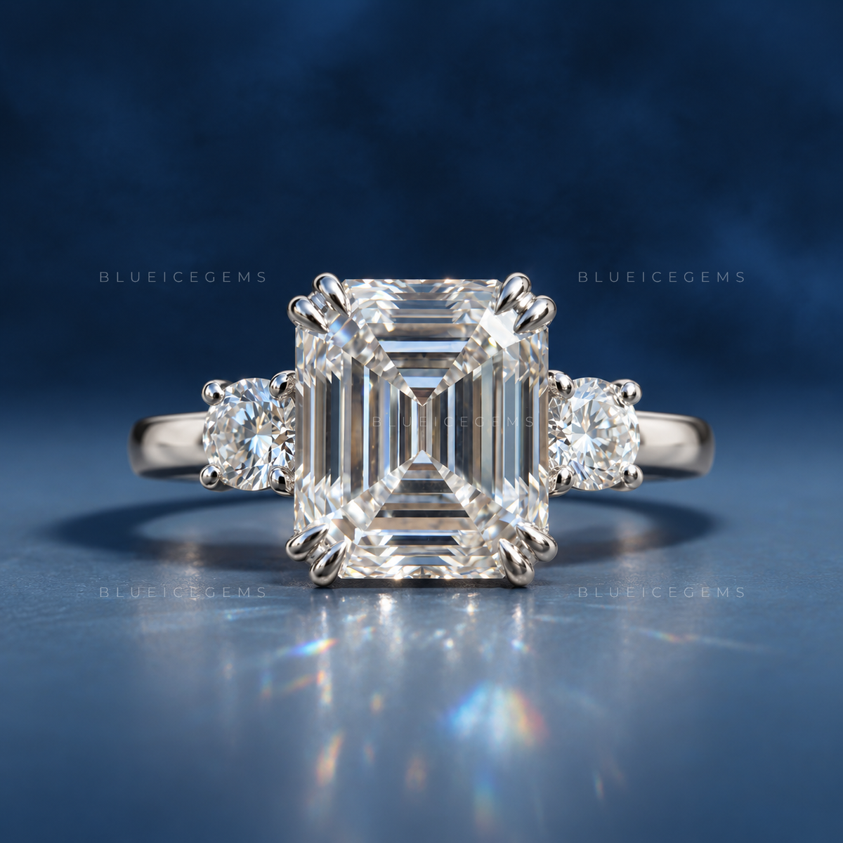 Grand Horizon Asscher Cut Three Stone Engagement Ring