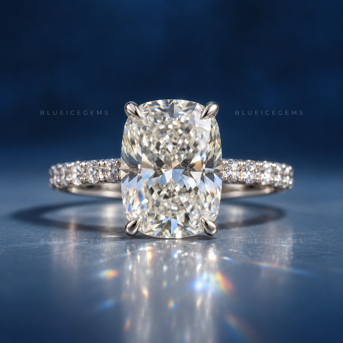 Enchanted Radiance Cushion Cut Cathedral Hidden Halo Engagement Ring