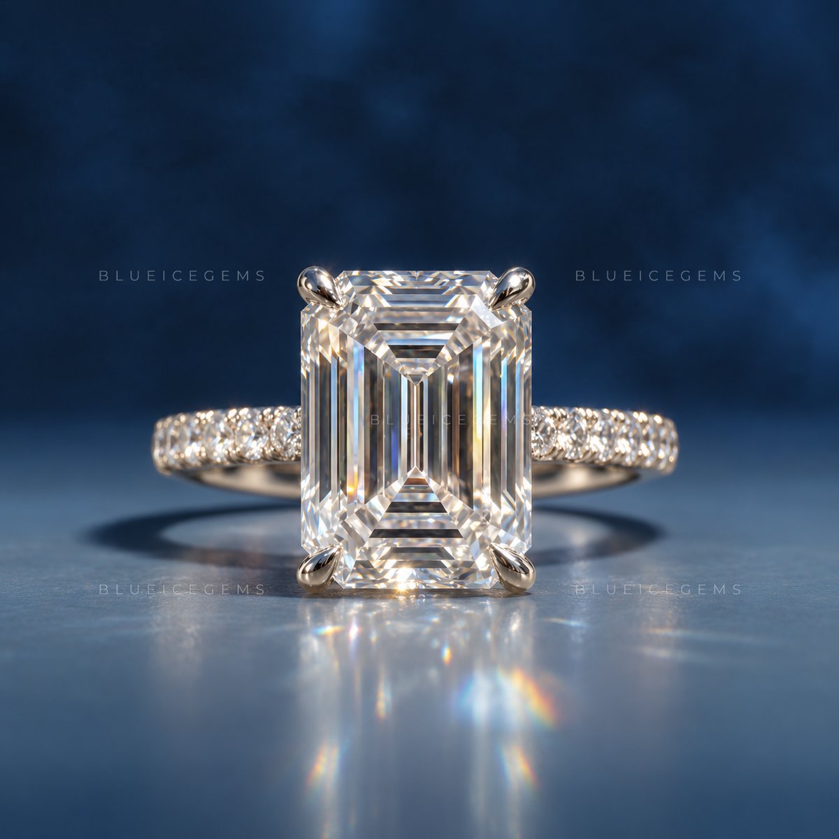 Infinite Clarity Emerald Cut Hidden Halo Engagement Ring