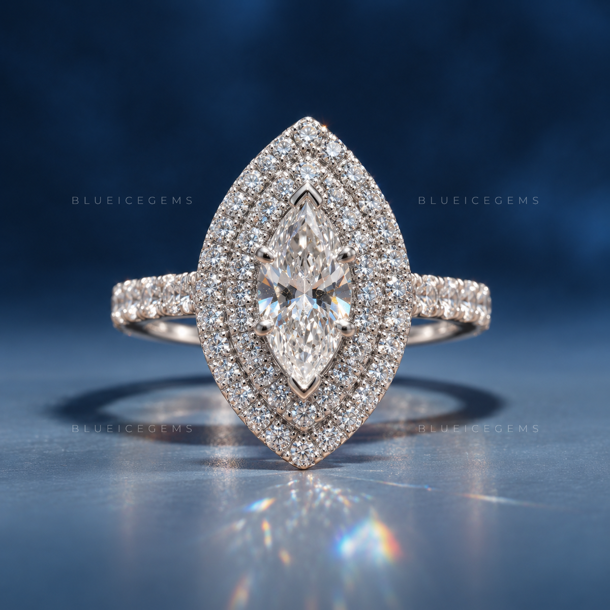 Sovereign Opulence Marquise Cut Double Halo Engagement Ring